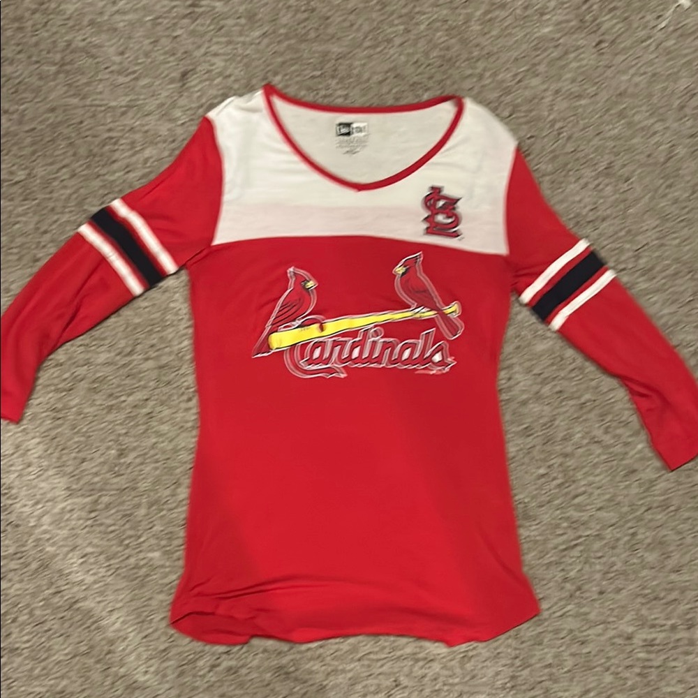 Women’s New Era Red and White Long Sleeve Tees